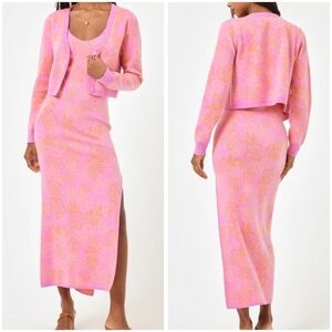 L*Space Spring Fling Dress & Cardigan Sweater Matching Set, Jacquard Knit, XS/S.